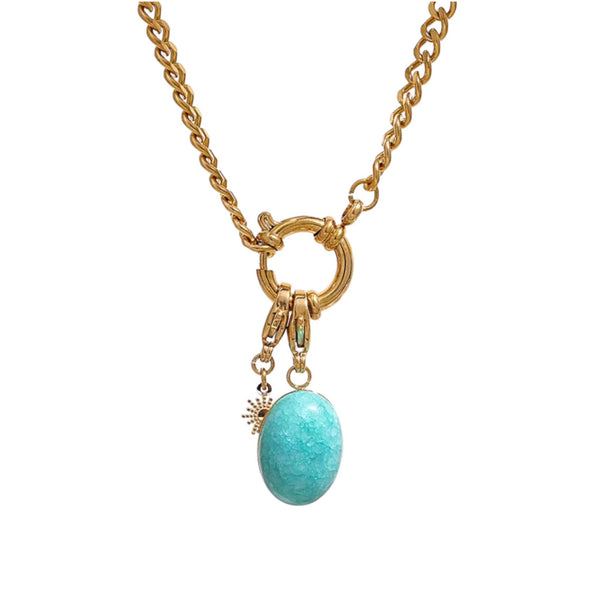 Monica - Blue Turquoise and Sun Charm Necklace
