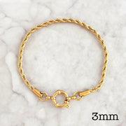 Gold Rope Bracelet with Anchor Fastening (2 widths)