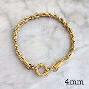 Gold Rope Bracelet with Anchor Fastening (2 widths)