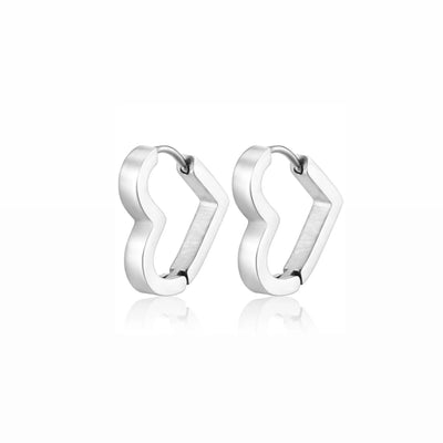 Chunky Heart Hoop Click Earrings - Silver