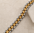 Silver and Gold Chunky Watch Style Bracelet