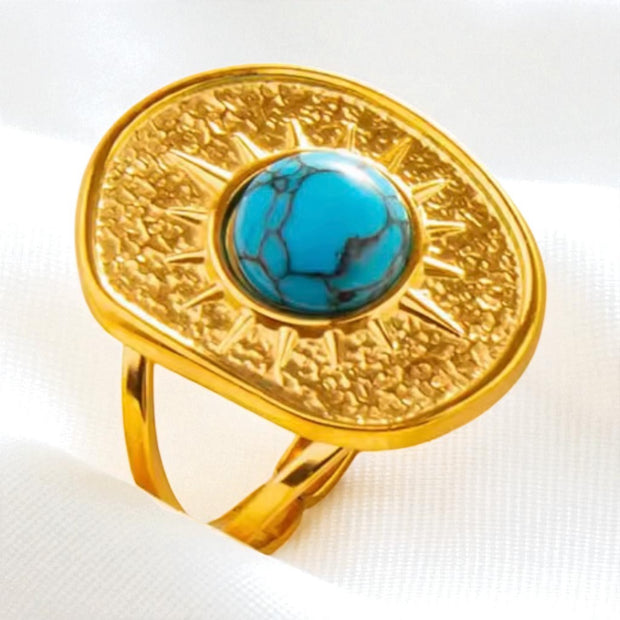 Turquoise Coin Open Ring