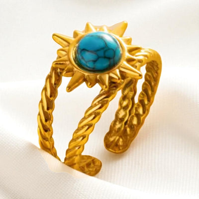 Golden Sunburst Turquoise Open Ring