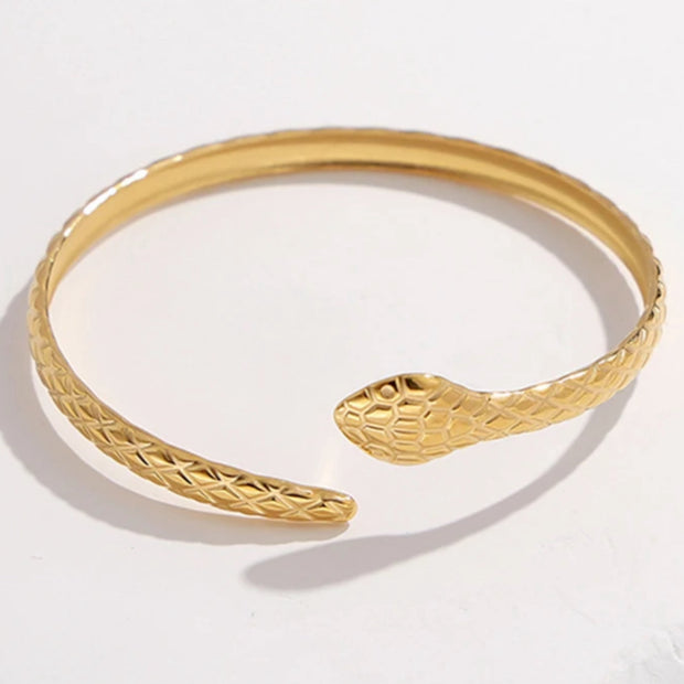 Gold Thin Round Serpent Bangle