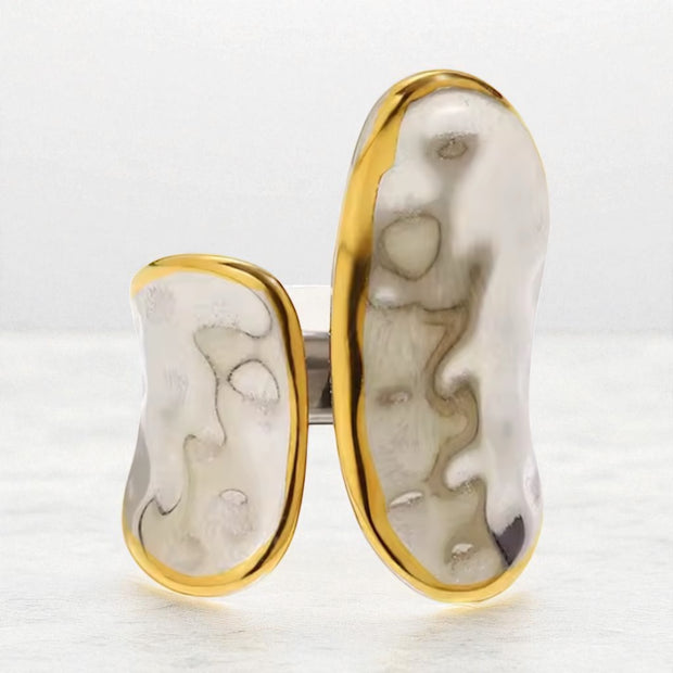 Molten Gold And Silver Hammered Ring