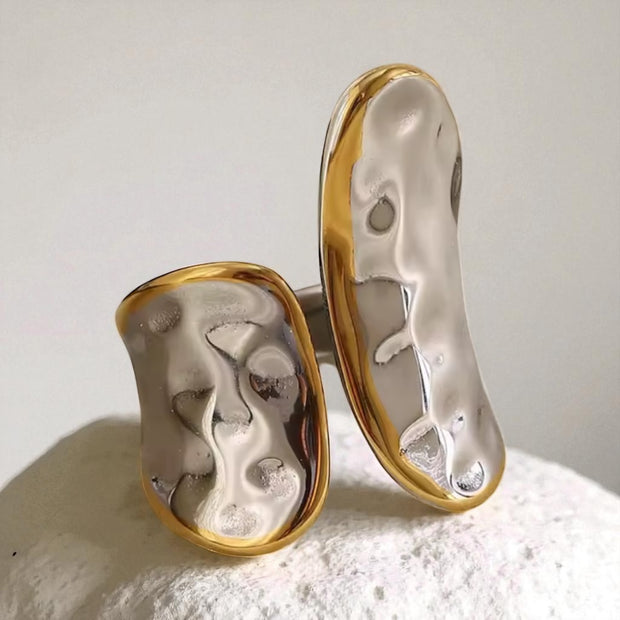 Molten Gold And Silver Hammered Ring