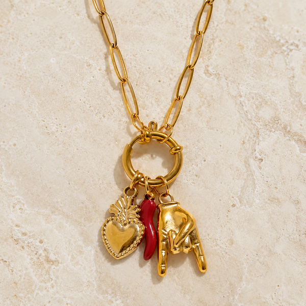 ‘Liberty’ - Boho Paperclip Style Gold Necklace with 3 Charms