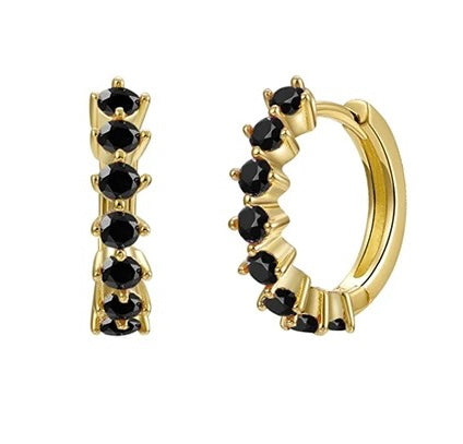 Mini Onyx Rhinestone Small Hoop Gold Earrings