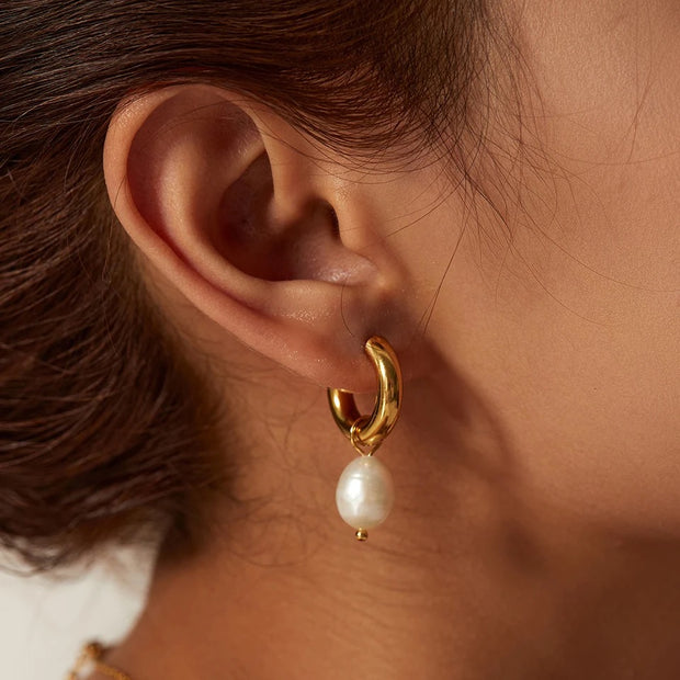 Margot Gold Hoop with Pearl Drop Earrings