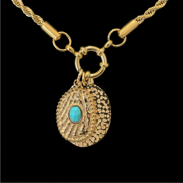 Turquoise and Gold Oval Charm