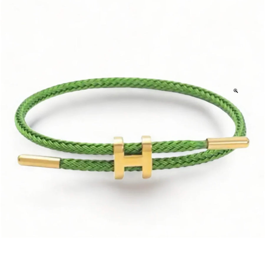 Adjustable ‘H’ Braided Rope Bracelet (Green)