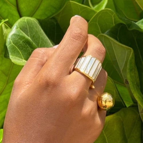 Gold and Mother of Pearl Cuff Ring