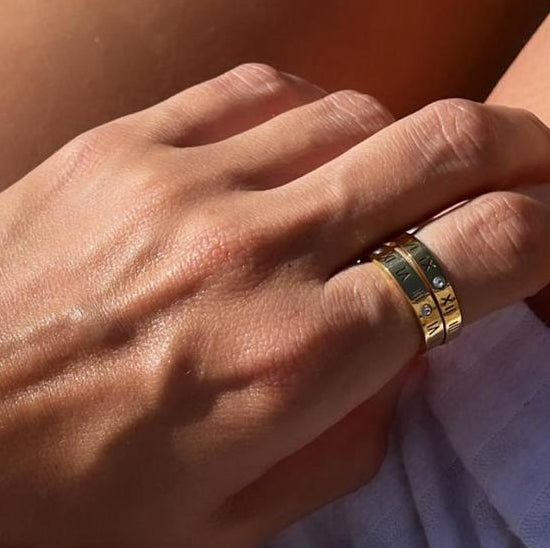 Roman Numeral and Rhinestone Ring